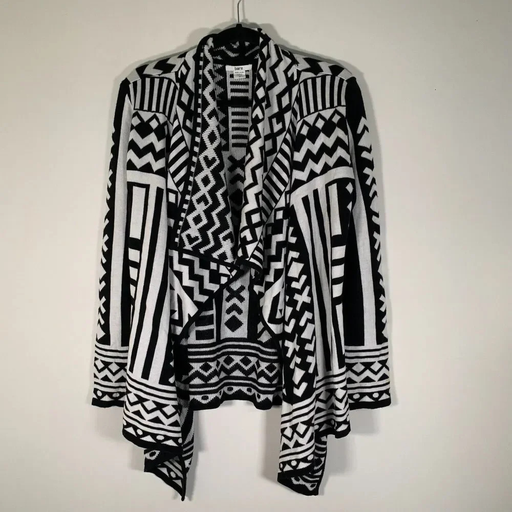 Bar III Cardigan Women’s Small Black White Open Front Long Sleeve Sweater